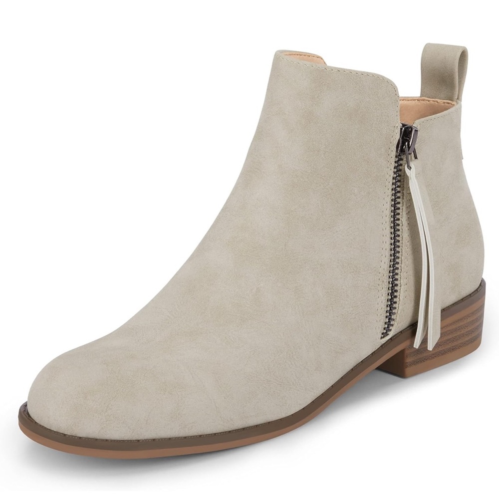 Mafulus Womens Round Toe Ankle Boots,  Faux Leather Stacked Low Heel Side Zipper